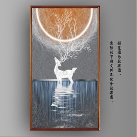 光影白色麋鹿山水装饰画