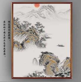 新中式水墨浮雕山水国画装饰画