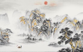 新中式金色水墨山水背景墙