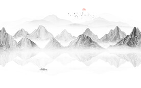 现代中式山水画背景墙