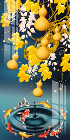 金色葫芦九鱼图玄关装饰画
