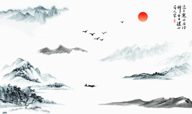 山水画 水墨画 中国风 墨彩画