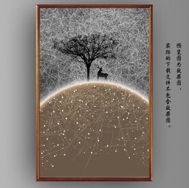 新中式抽象光影麋鹿山水装饰画