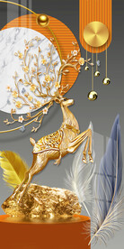 金色麋鹿玄关装饰画