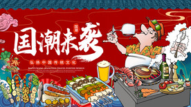 国潮烧烤店背景墙