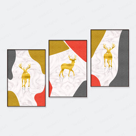 现代抽象肌理麋鹿晶瓷三联画