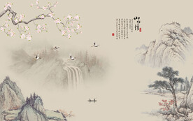 新中式手绘工笔花鸟电视背景墙