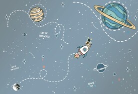 卡通星空宇航员儿童房背景墙壁画