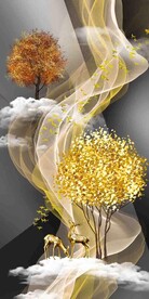 高清分层轻奢烟雾麋鹿装饰画