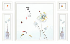 电视背景墙 荷花韵 鱼