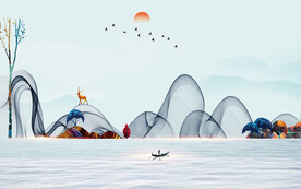 轻奢装饰画 线条山水风景画