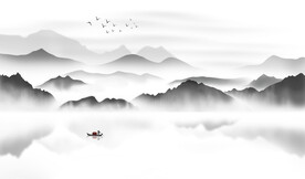 高清分层彩釉山水打印图