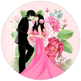 手绘花卉情人真爱永远圆形装饰画