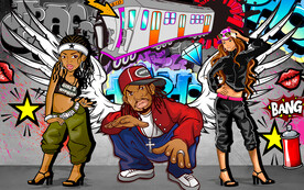 嘻哈涂鸦翅膀背景墙