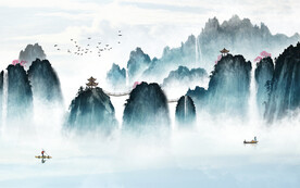 轻奢装饰画 水墨山水风景画 船