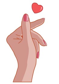 涂了红色指甲油的女人手比心手势