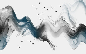 轻奢装饰画 水墨线条山水画弧线