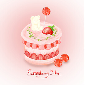 可爱粉红草莓冰淇淋蛋糕