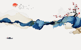 轻奢装饰画 新中式山水画 飘带