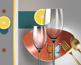 轻奢装饰画 柠檬 红酒杯