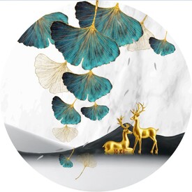 轻奢装饰画 麋鹿 杏叶