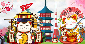 招财猫日式工装店背景画