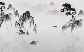 轻奢装饰画 新中式山水画 船