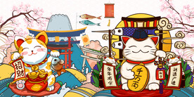 招财猫日式背景墙