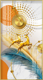 抽象轻奢羽毛麋鹿玄关装饰画