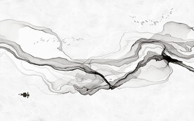 轻奢装饰画 抽象水墨线条弧线船