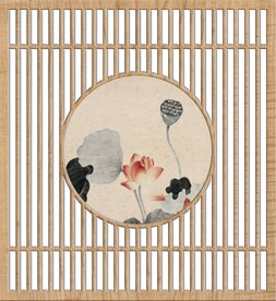 花鸟荷花格栅屏风
