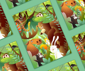 卡通森林动物 小熊 鹿 松鼠