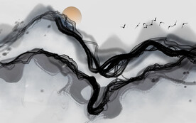 轻奢装饰画抽象水墨线条弧线日出