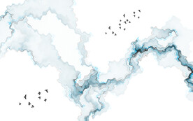 轻奢装饰画 抽象蓝色线条弧线鸟