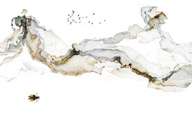 轻奢装饰画 抽象水墨线条弧线船