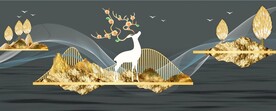 轻奢装饰画 麋鹿山树 线条弧线