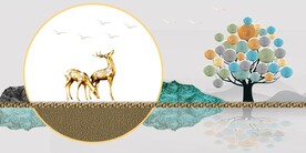轻奢装饰画 麋鹿 树 圆圈