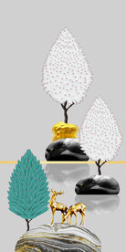 轻奢装饰画 麋鹿 石头 树