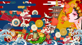 国潮餐饮美食背景墙