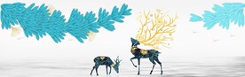 轻奢装饰画 麋鹿 树枝蓝色叶子