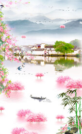 江南春水乡装饰画