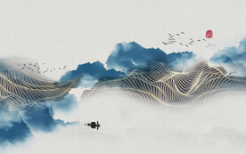 轻奢装饰画新中式水墨山水船线条