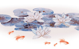 轻奢装饰画 荷花荷叶 金鱼