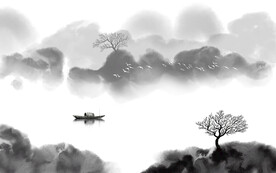 轻奢装饰画 新中式水墨山水画船