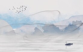 轻奢装饰画 新中式山水画 弧线