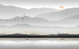 轻奢装饰画 新中式山水画 日出