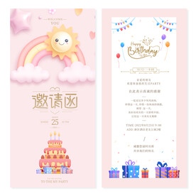 生日聚会邀请函 粉色请柬
