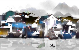 轻奢装饰画 中式建筑 江南水乡