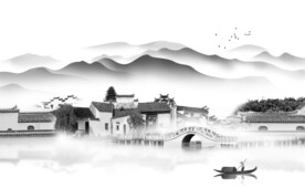 高清分层水墨江南背景墙