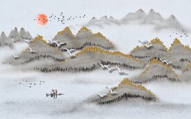 轻奢装饰画 水墨山水画 日出